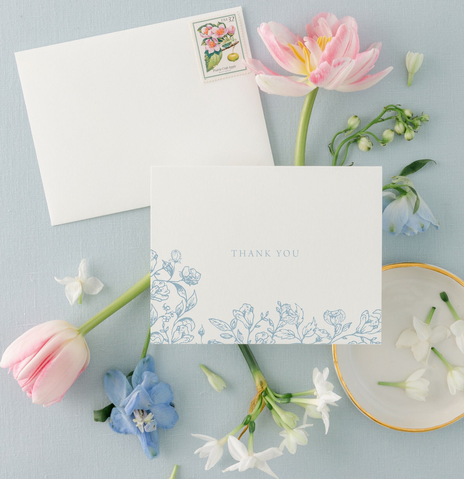 Blue Floral Wedding Shower Thank You Cards Wedding Thank You Etsy