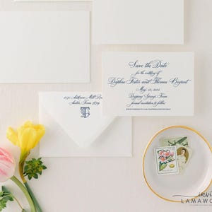 Classic Calligraphy Save the Date for a Traditional Wedding, Elegant Monogram Printed Save the Dates | Daphne