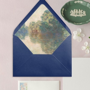 MONET SEINE at GIVERNY Wedding A7 Envelope Liner, Vintage Art Envelope insert for Wedding Invitations - Set of 25