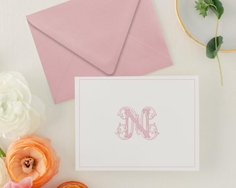 Monogram Stationary, Monogrammed Note Card, Personalized Note Cards Set, Folded Notecards, Thank You Notes Simple, Initial | CHARLOTTE
