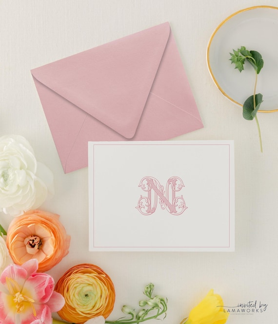 Monogram Stationary, Monogrammed Note Card, Personalized Note Cards Set, Folded Notecards, Thank You Notes Simple, Initial | CHARLOTTE