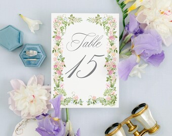 BRIANNA | Blush Pink & Greenery Table Numbers | Classic Wedding Table Decor | Fine Art Floral Design