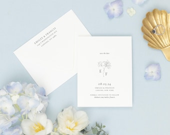 EMILEE | Elegant Floral Save the Date, Modern Save the Date Card Simple Botanical, Wildflower Wedding, Minimalist Save Our Date Card Flowers
