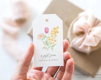 OLIVIA | Wildflower Bridal Shower Favors Tag Printed, Boho Floral Garden Party Thank You Gift Tags, Pink Botanical Bridal Brunch Decor