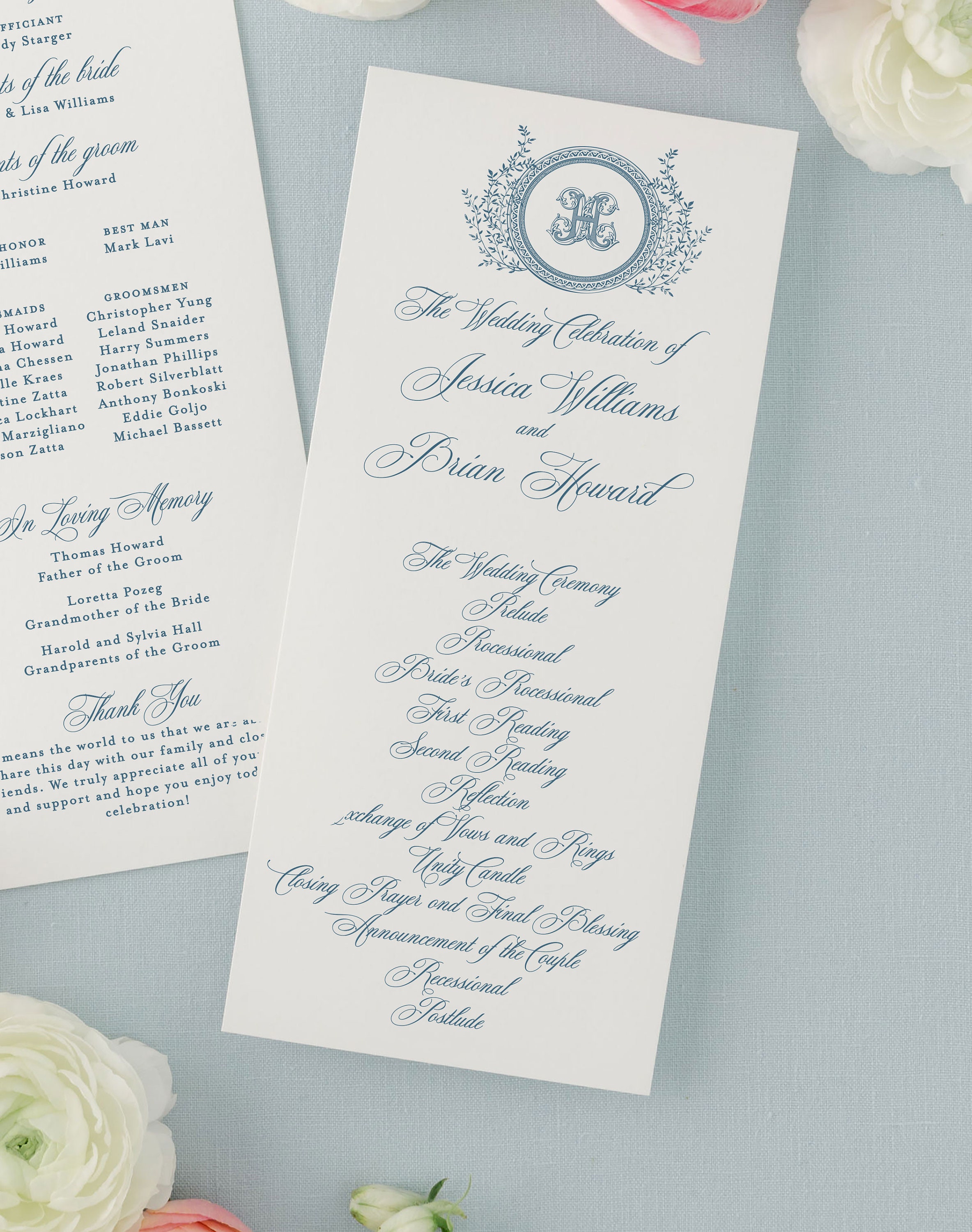 Printed Wedding Ceremony Programs With Classic Monogram and Crest ...