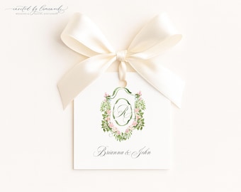 BRIANNA | Floral Crest Gift Tags | Personalized Wedding Favor Tags | Printed Tag Set