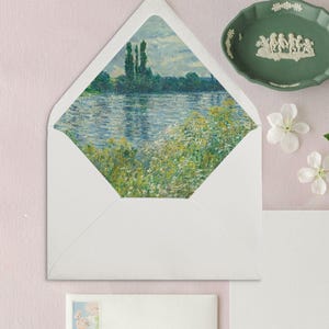 BANKS of the SEINE Monet Impressionist Art Wedding Envelope Liner, Printed Envelope Liners for Wedding Invitations - Set of 25