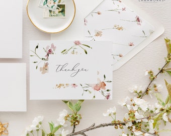 MELISSA | Floral Thank You Cards, Pink Bridal Shower Thank You Card Set, Baby Shower Thank You Notes, Printed Cards Bridesmaid Thank You