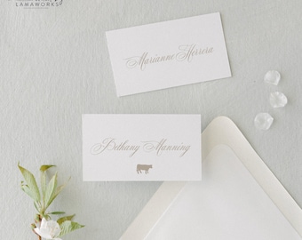 Gold Printed Wedding Place Cards in an Elegant Script Calligraphy Font  | Custom Flat or Folded Reception Name Seating Cards |  CHARLOTTE