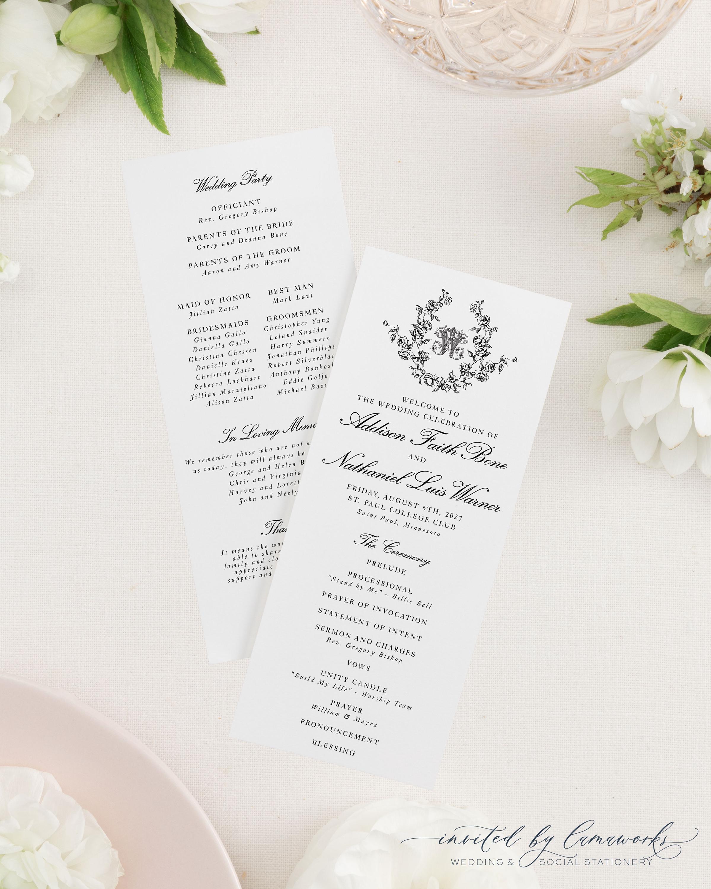 ADDISON | Monogram Wreath Wedding Ceremony Program – Elegant Printed ...