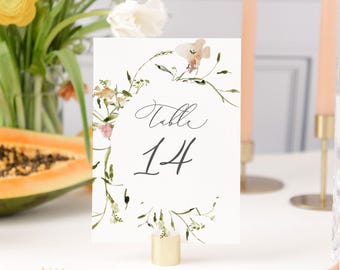MELISSA | Wildflower Wedding Table Numbers Printed, Floral Table Numbers Wedding, Greenery Wedding Table Decor, Pink Wedding Decor
