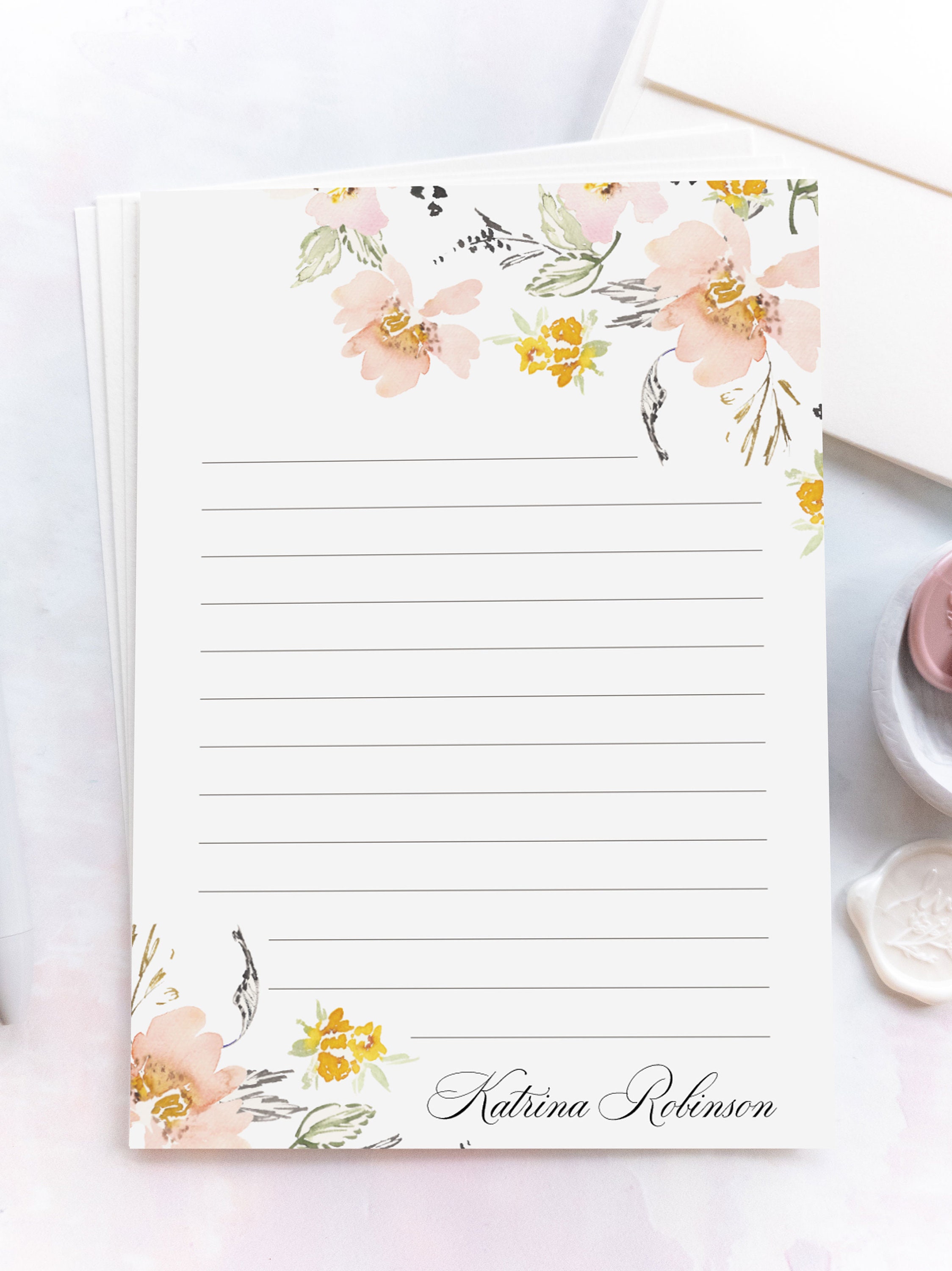 Sophisticated Watercolor Floral Letter Writing Stationery Set ...