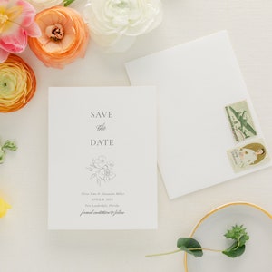 Elegant Minimalist Floral Save the Date with Envelope Liner Options Simple Modern Printed Save the Date Custom Colors Eloise image 2