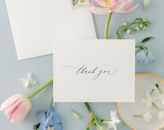 Simple Printed Thank You Cards, Modern Thank You Card Wedding Shower, Elegant Thank You Cards, Folded Thank You | Evelyn