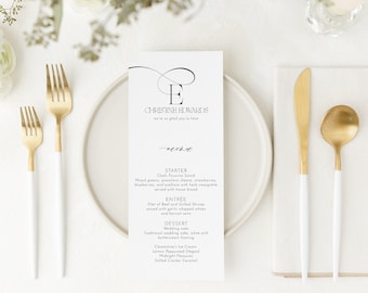 RENEE | Printed Wedding Menu Name Place Card, Classic Menu Cards, Elegant Wedding Stationary, Simple Wedding Menu with Guest Name