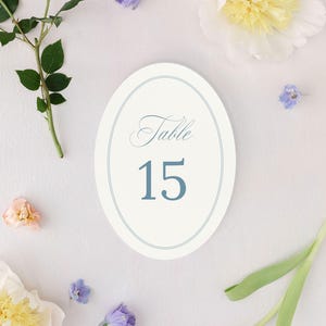 RACHEL | Printed Wedding Table Numbers | Elegant Oval Table Cards for Classic Receptions | Single or Double Sided