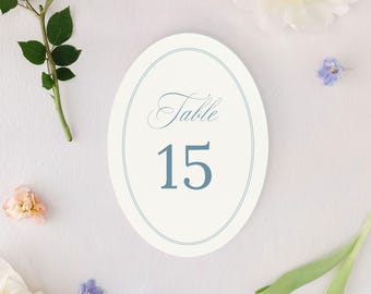 RACHEL | Printed Wedding Table Numbers | Elegant Oval Table Cards for Classic Receptions | Single or Double Sided