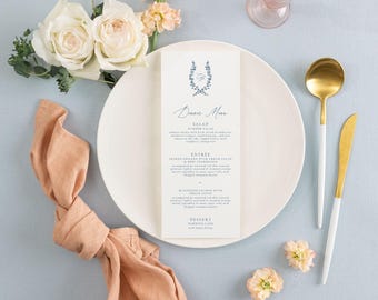 ELENA | Laurel Wreath Wedding Menu, Modern Minimalist Wedding Menu, Printed Menu, Calligraphy Wedding Menu Card, Printed Wedding Menu