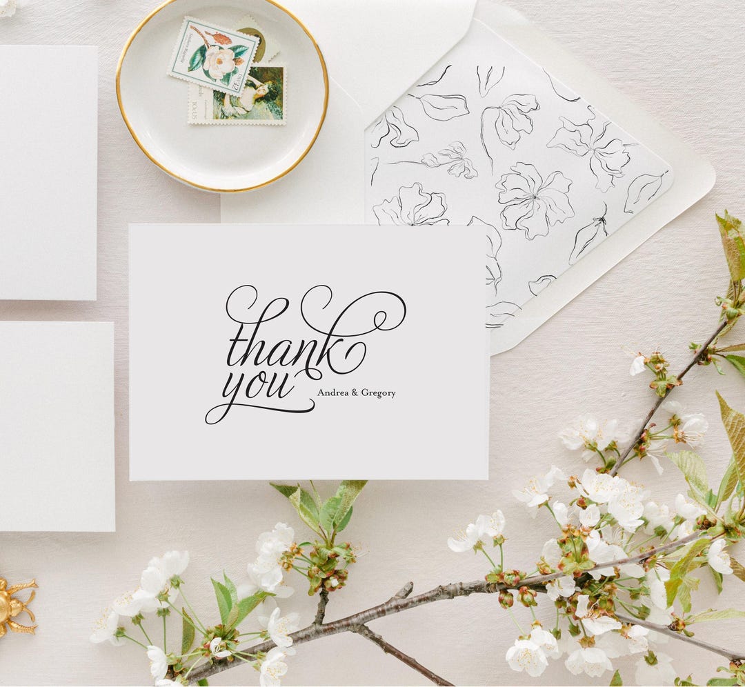 Personalized Wedding Thank You Cards | Custom Folded Thank You Card and ...