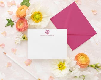 CHRISTINA | Personalized Note Cards Set, Monogram Stationery Monogrammed Note Card, Flat Notecards, Thank You Notes Stationary Simple