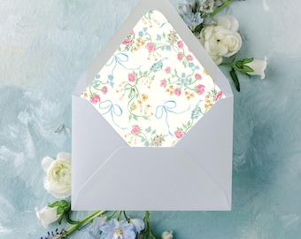 SOPHIA | Floral Wedding Envelope Liners Printed with Blue and Pink Watercolor Flowers - Set of 25