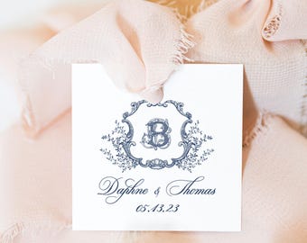 Gift Tag Personalized Monogram Crest, Custom Gift Tag Wedding, Wedding Gift Tag Favors, Personalized Gift Tags -choice of shape| Daphne