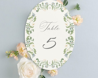 ODETTE | Oval Wedding Table Numbers | Floral Table Numbers for Garden Wedding Reception