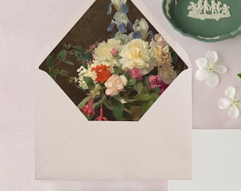 DARK MOODY VASE of Flowers Fine Art Wedding Envelope Liner by Lambdin, Printed A7 Envelope Liners for Wedding Invitations - Set of 25