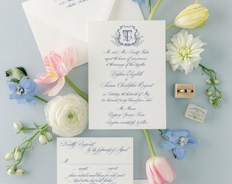 DAPHNE | Wedding Invitations Monogram Crest Calligraphy Script Invitation Suite Traditional Ceremony Card Formal Elegant Vintage