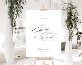 BRIANNA | Garden Wedding Welcome Sign with Watercolor Floral Frame, Printable