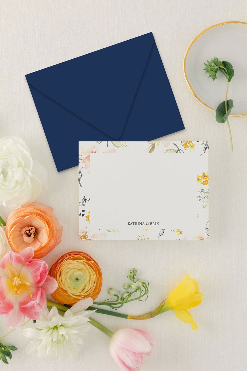 Yellow Floral Personal Stationary Set Floral Stationery Personalized for Women, Custom Note Cards, 4bar or A2 Katrina image 2