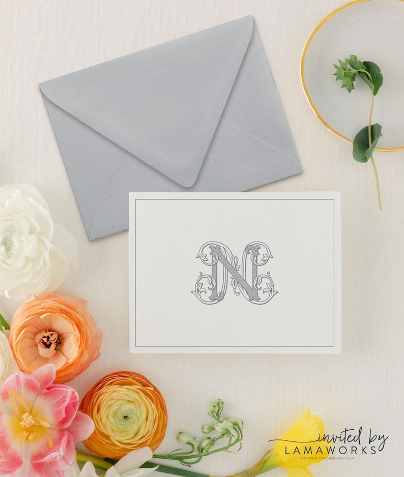 Monogram Stationary, Monogrammed Note Card, Personalized Note Cards Set, Folded Notecards, Thank You Notes Simple, Initial | CHARLOTTE 画像 2
