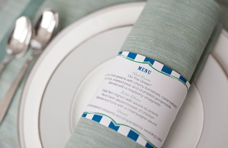 Bold Navy Stripe Wedding Reception Menu Napkin Ring Menu Etsy