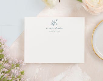 SAMANTHA | French Blue Wedding Simple Floral Thank You Cards, Custom Personal Stationary, Floral Women Stationery, 4bar or A2