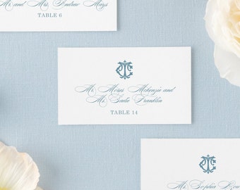 CHRISTINA | Blue Elegant Monogram Wedding Place Cards, Formal Escort Cards, Wedding Place Card with Monogram, Name Cards Wedding, Custom