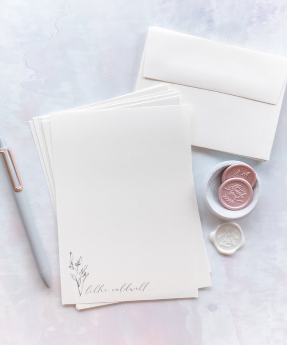 Elegant Pencil Drawn Branch Custom Letter Writing Stationery Set | Personalized Gift | Personal Letter Set | Organic Branch