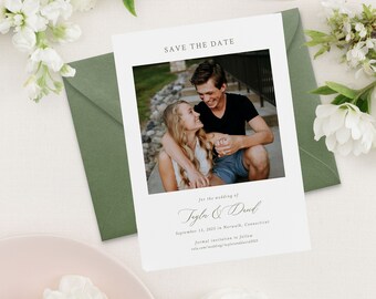 TAYLOR | Green Classic Wedding Save the Dates, Romantic Wedding Save the Date Cards, Printed Save the Date for Wedding, Save the Date Photo