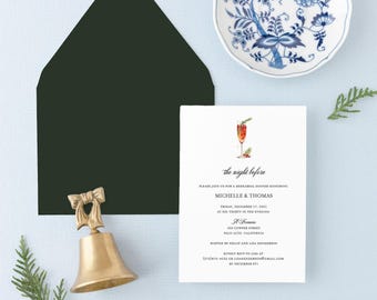 MICHELLE | Winter Rehearsal Dinner Invitation Printed, Winter Rosemary Champagne, Modern Christmas Printed Invitation, Brunch, Welcome Party