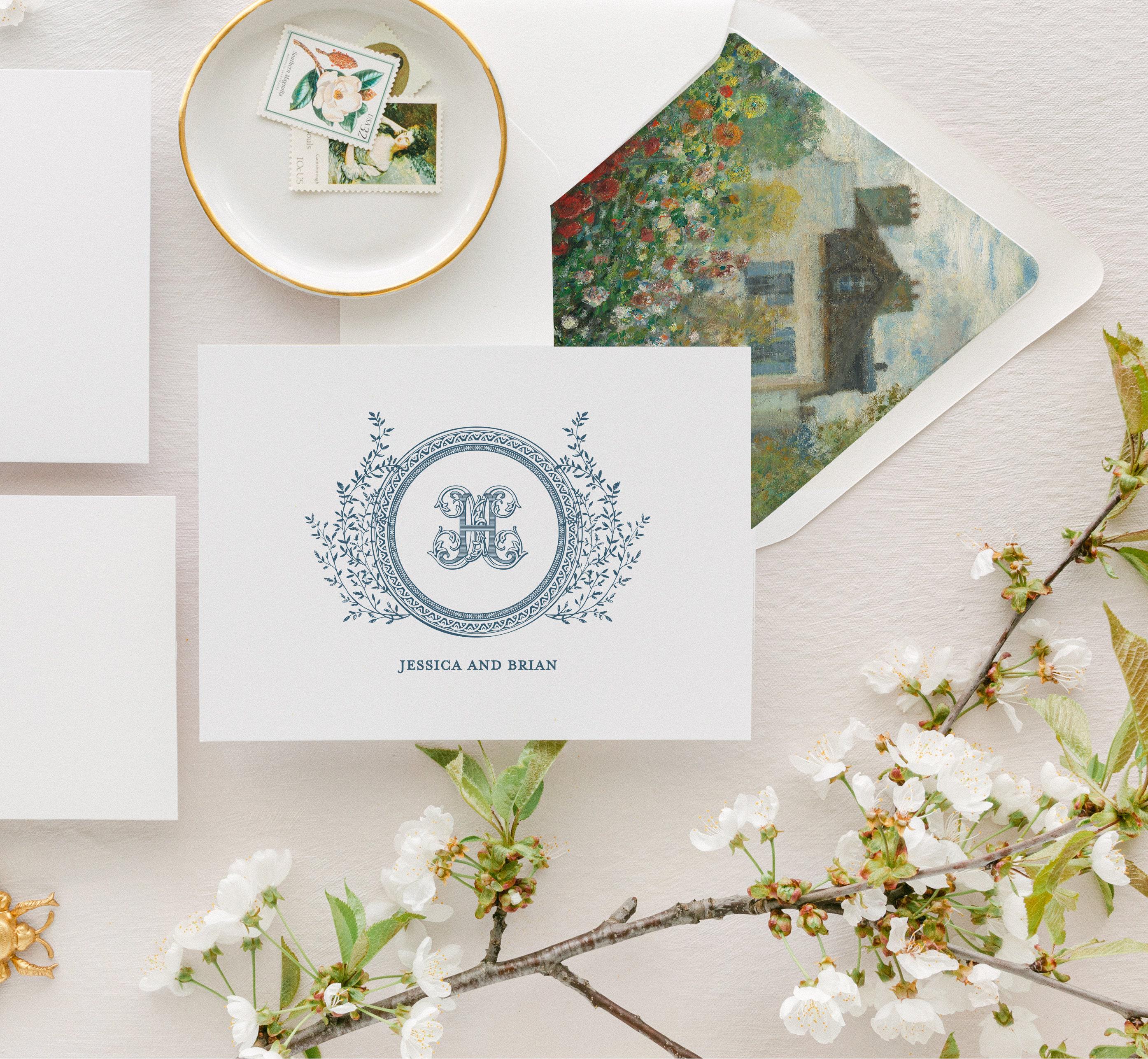 Monogrammed Stationery Set, Thank You Cards Wedding Shower With Crest ...