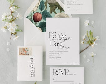 RENEE | Minimalist Wedding Invitation Printed, Modern Wedding Invitation, Simple Wedding Invitation Set, Custom Invitations