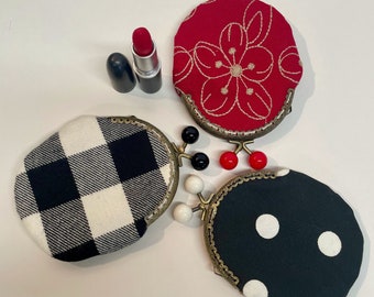 Small Coin Purses in Black White Polka Dots Plaid and Red Flower