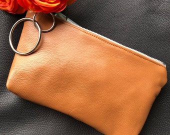 Carmel Leather Zippered Pouch