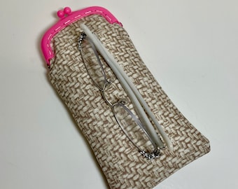 Eyeglass Case in Pink frame with Beige on Beige