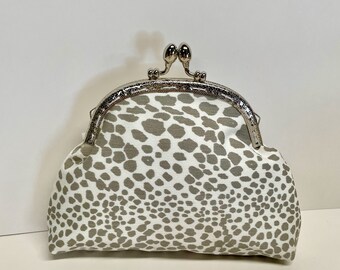 Coin Purse White and Gray Print with Silver Sew in Purse Frame REDUCED