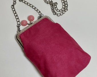 Crossbody Pink Ball Kisslock Purse in Pink Microfiber