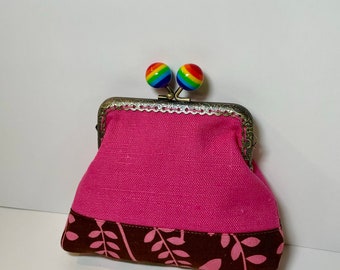 Rainbow Coin Purse with Pink and Brown Print