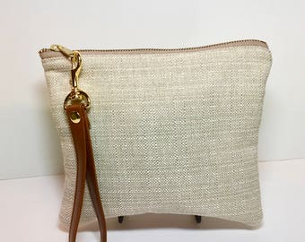 SALE Beige Tweed Wristlet