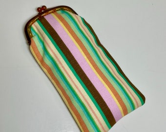 Eyeglass Case with Brown Plastic Sew in Purse frame in Rainbow Pink and Brown