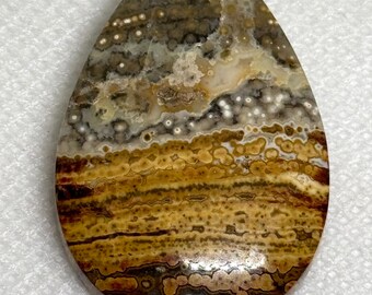 Colorful Ocean Jasper, Orbicular Jasper pear or teardrop cabochon, 49.43 carats    046-13-046