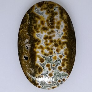 Peut inclure: Un cabochon ovale poli en agate mousse verte, brune et blanche avec un motif marbré.